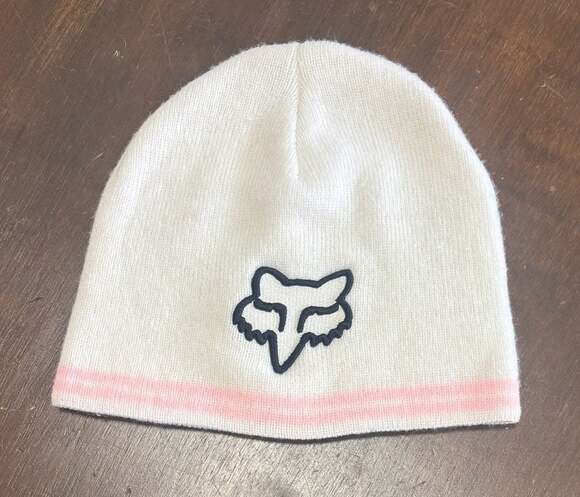 Fox Racing Accessories - Y2K Vintage Fox Racing White Knit Beanie with Pink Stripe